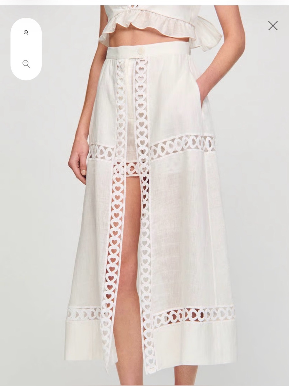 Sandro Paris White Linen Blend 2 Piece Set Crop Top & Midi Skirt Size 3